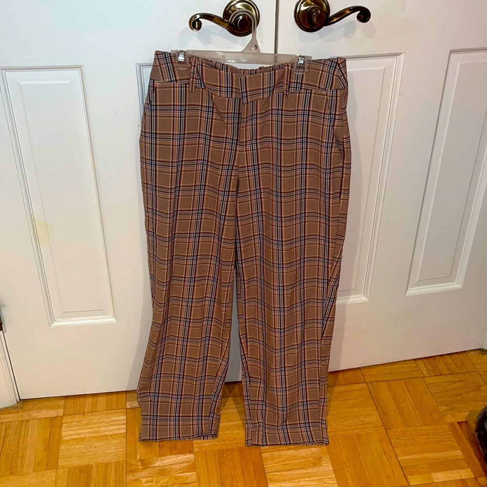 Target Brown Plaid Dress Pants With Zipper, Clasps, And Button
